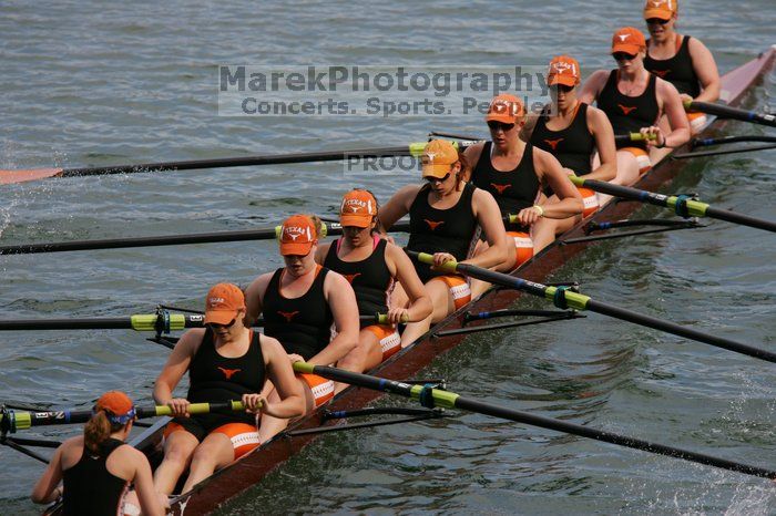 The Texas Rowing second varsity eight team finished with a time of 7:29.5, losing to Wisconsin, which completed the race in 7:15.5. This was the third session of the Longhorn Invitational, Saturday afternoon, March 21, 2009 on Lady Bird Lake.

Filename: SRM_20090321_16290467.jpg
Aperture: f/4.0
Shutter Speed: 1/3200
Body: Canon EOS-1D Mark II
Lens: Canon EF 300mm f/2.8 L IS