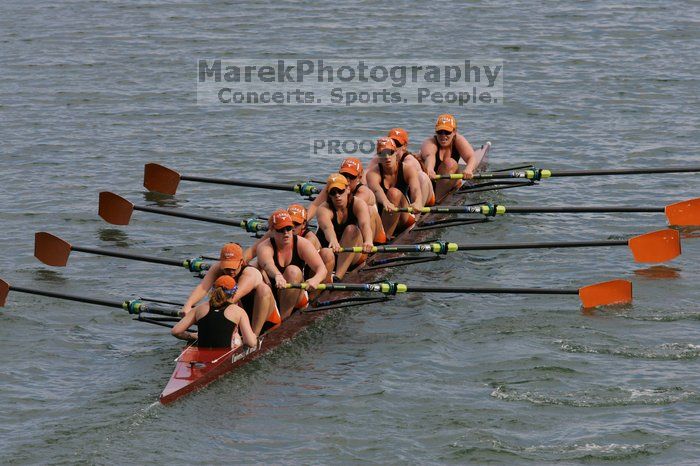 The Texas Rowing second varsity eight team finished with a time of 7:29.5, losing to Wisconsin, which completed the race in 7:15.5. This was the third session of the Longhorn Invitational, Saturday afternoon, March 21, 2009 on Lady Bird Lake.

Filename: SRM_20090321_16291070.jpg
Aperture: f/8.0
Shutter Speed: 1/1000
Body: Canon EOS-1D Mark II
Lens: Canon EF 300mm f/2.8 L IS