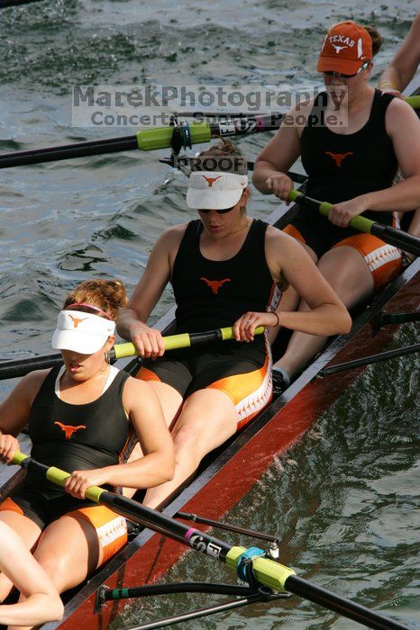 The Texas Rowing first varsity eight team, with coxswain Mary Cait McPherson, stroke Jen VanderMaarel, Felicia Izaguirre-Werner, Meg George, Nancy Arrington, Jelena Zunic, Karli Sheahan, Colleen Irby and Sara Cottingham, finished with a time of 7:09.3, losing to Wisconsin, which completed the race in 7:01.1. This was the third session of the Longhorn Invitational, Saturday afternoon, March 21, 2009 on Lady Bird Lake.

Filename: SRM_20090321_16355534.jpg
Aperture: f/8.0
Shutter Speed: 1/500
Body: Canon EOS-1D Mark II
Lens: Canon EF 300mm f/2.8 L IS