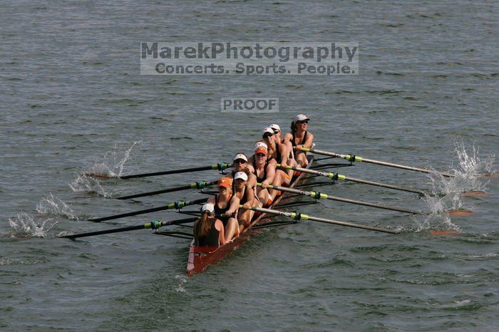 The Texas Rowing first varsity eight team, with coxswain Mary Cait McPherson, stroke Jen VanderMaarel, Felicia Izaguirre-Werner, Meg George, Nancy Arrington, Jelena Zunic, Karli Sheahan, Colleen Irby and Sara Cottingham, finished with a time of 7:09.3, losing to Wisconsin, which completed the race in 7:01.1. This was the third session of the Longhorn Invitational, Saturday afternoon, March 21, 2009 on Lady Bird Lake.

Filename: SRM_20090321_16360944.jpg
Aperture: f/8.0
Shutter Speed: 1/1600
Body: Canon EOS-1D Mark II
Lens: Canon EF 300mm f/2.8 L IS