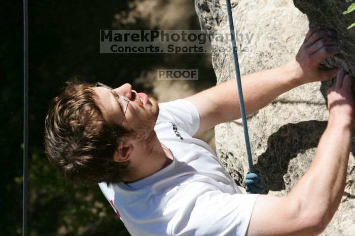 Me top roping Lick the Window (5.10c), shot (by Andrew Dreher) from the top of Ack! (5.11b, but using the crack for the start instead) that I top roped up with my camera on my back.  It was another long day of rock climbing at Seismic Wall on Austin's Barton Creek Greenbelt, Sunday, April 5, 2009.

Filename: SRM_20090405_14411659.jpg
Aperture: f/10.0
Shutter Speed: 1/500
Body: Canon EOS-1D Mark II
Lens: Canon EF 80-200mm f/2.8 L