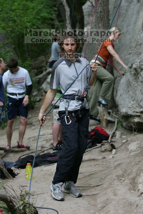 Javier Morales leading up Angel of Poets (5.10a).  It was another long day of rock climbing at Seismic Wall on Austin's Barton Creek Greenbelt, Saturday, April 11, 2009.

Filename: SRM_20090411_12361409.JPG
Aperture: f/3.5
Shutter Speed: 1/250
Body: Canon EOS-1D Mark II
Lens: Canon EF 80-200mm f/2.8 L