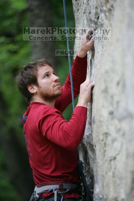 Me top rope climbing Angel of Poets (5.10a), taken by Andrew Dreher.  It was another long day of rock climbing at Seismic Wall on Austin's Barton Creek Greenbelt, Saturday, April 11, 2009.

Filename: SRM_20090411_13035723.JPG
Aperture: f/2.8
Shutter Speed: 1/200
Body: Canon EOS-1D Mark II
Lens: Canon EF 80-200mm f/2.8 L