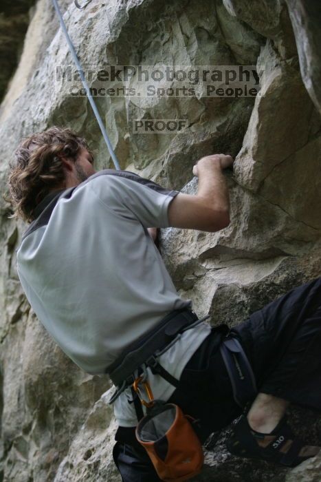 Andrew Dreher top rope climbing Nose Print on the Windshield (5.11c).  It was another long day of rock climbing at Seismic Wall on Austin's Barton Creek Greenbelt, Saturday, April 11, 2009.

Filename: SRM_20090411_14382270.JPG
Aperture: f/2.8
Shutter Speed: 1/500
Body: Canon EOS-1D Mark II
Lens: Canon EF 80-200mm f/2.8 L