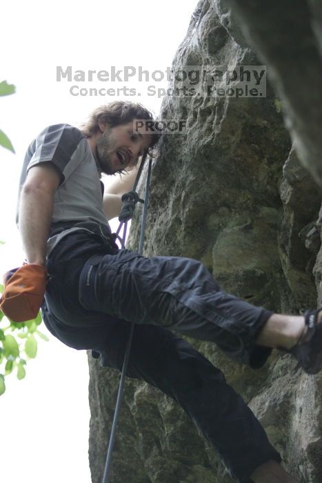 Andrew Dreher top rope climbing Nose Print on the Windshield (5.11c).  It was another long day of rock climbing at Seismic Wall on Austin's Barton Creek Greenbelt, Saturday, April 11, 2009.

Filename: SRM_20090411_14413676.JPG
Aperture: f/2.8
Shutter Speed: 1/640
Body: Canon EOS-1D Mark II
Lens: Canon EF 80-200mm f/2.8 L