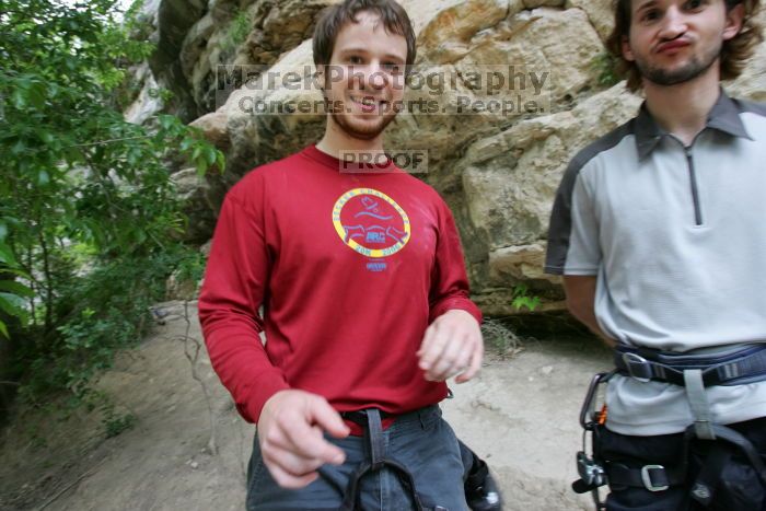 Me and Andrew Dreher.  It was another long day of rock climbing at Seismic Wall on Austin's Barton Creek Greenbelt, Saturday, April 11, 2009.

Filename: SRM_20090411_15404212.JPG
Aperture: f/6.3
Shutter Speed: 1/100
Body: Canon EOS-1D Mark II
Lens: Canon EF 16-35mm f/2.8 L