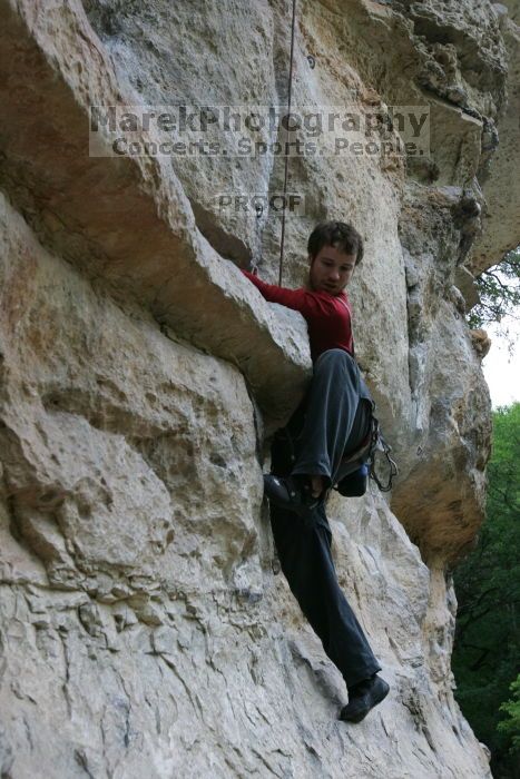 Me top rope climbing Magster (5.10a), shot by Andrew Dreher.  It was another long day of rock climbing at Seismic Wall on Austin's Barton Creek Greenbelt, Saturday, April 11, 2009.

Filename: SRM_20090411_15520417.JPG
Aperture: f/5.6
Shutter Speed: 1/200
Body: Canon EOS-1D Mark II
Lens: Canon EF 16-35mm f/2.8 L