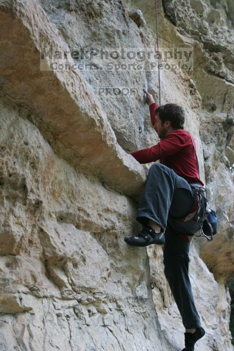 Me top rope climbing Magster (5.10a), shot by Andrew Dreher.  It was another long day of rock climbing at Seismic Wall on Austin's Barton Creek Greenbelt, Saturday, April 11, 2009.

Filename: SRM_20090411_15533719.JPG
Aperture: f/5.0
Shutter Speed: 1/200
Body: Canon EOS-1D Mark II
Lens: Canon EF 16-35mm f/2.8 L