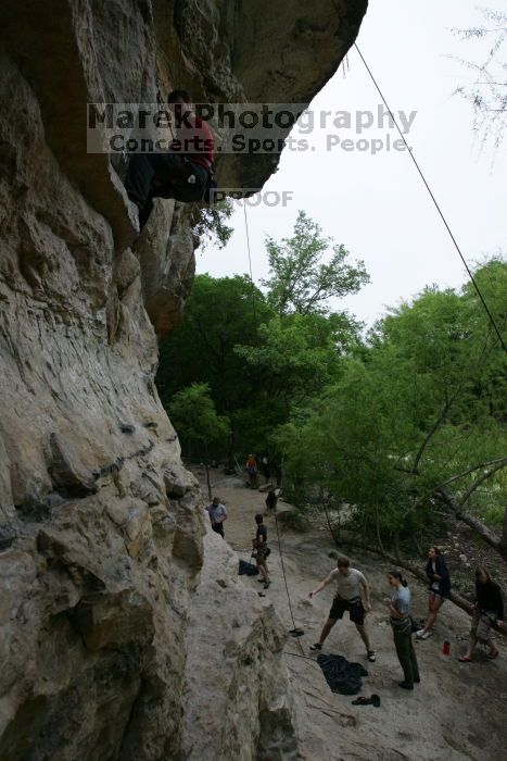 Me top rope climbing Magster (5.10a), shot by Andrew Dreher.  It was another long day of rock climbing at Seismic Wall on Austin's Barton Creek Greenbelt, Saturday, April 11, 2009.

Filename: SRM_20090411_16020638.JPG
Aperture: f/9.0
Shutter Speed: 1/200
Body: Canon EOS-1D Mark II
Lens: Canon EF 16-35mm f/2.8 L