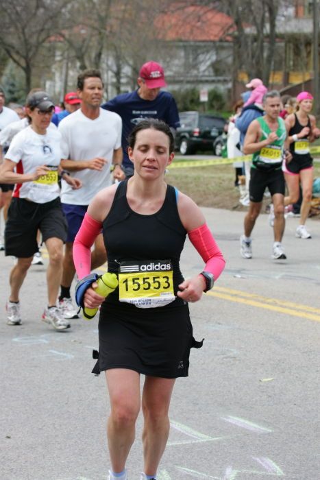 Beth Marek, bib #15553, finished with a time of 3:57:15.  The 113th Boston Marathon took place on Monday, April 20, 2009.

Filename: SRM_20090420_12313692.JPG
Aperture: f/9.0
Shutter Speed: 1/320
Body: Canon EOS-1D Mark II
Lens: Canon EF 100-400mm f/4.5-5.6 L IS USM