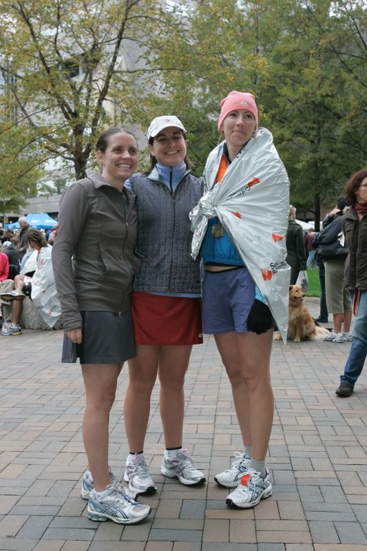 Beth Marek, Katie Lannon, and Kelly Saalwachter after running the Richmond SunTrust Marathon and McDonald's Half Marathon, on Saturday, November 14, 2009.

Filename: SRM_20091114_12350083.JPG
Aperture: f/5.6
Shutter Speed: 1/160
Body: Canon EOS-1D Mark II
Lens: Canon EF 16-35mm f/2.8 L