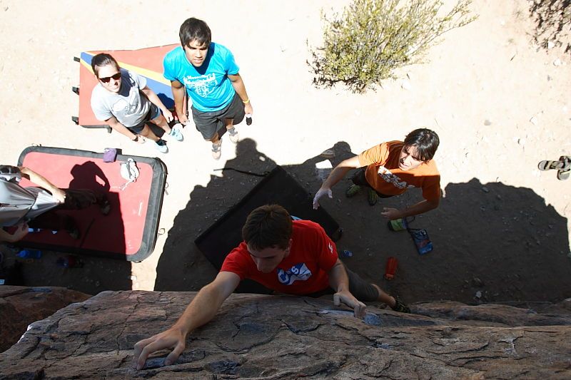 Raanan Robertson rock climbing in Hueco Tanks State Park and Historic Site during the Hueco Tanks Awesome Fest 2010 trip, Friday, May 21, 2010.

Filename: SRM_20100521_13264384.JPG
Aperture: f/5.6
Shutter Speed: 1/500
Body: Canon EOS-1D Mark II
Lens: Canon EF 16-35mm f/2.8 L