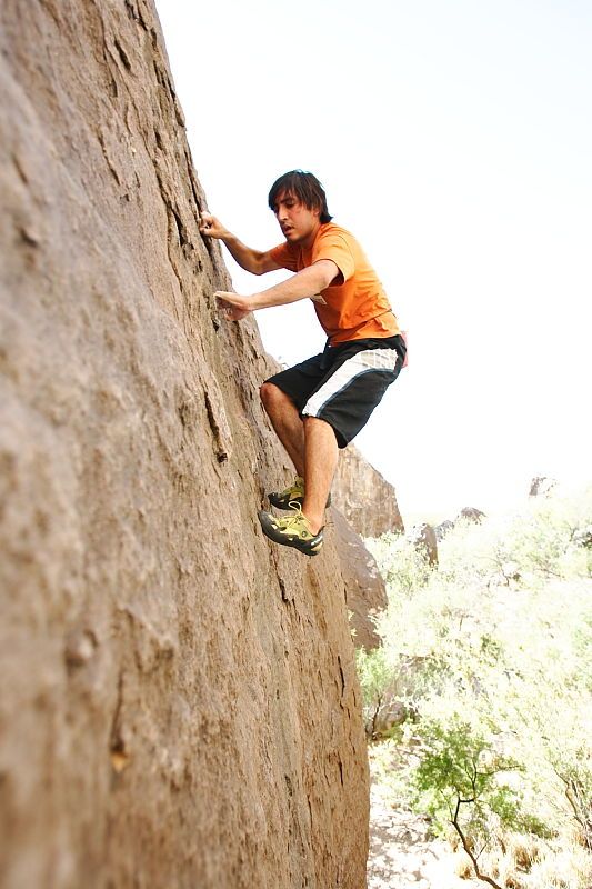 Javier Morales rock climbing in Hueco Tanks State Park and Historic Site during the Hueco Tanks Awesome Fest 2010 trip, Friday, May 21, 2010.

Filename: SRM_20100521_17533676.JPG
Aperture: f/4.0
Shutter Speed: 1/250
Body: Canon EOS-1D Mark II
Lens: Canon EF 16-35mm f/2.8 L