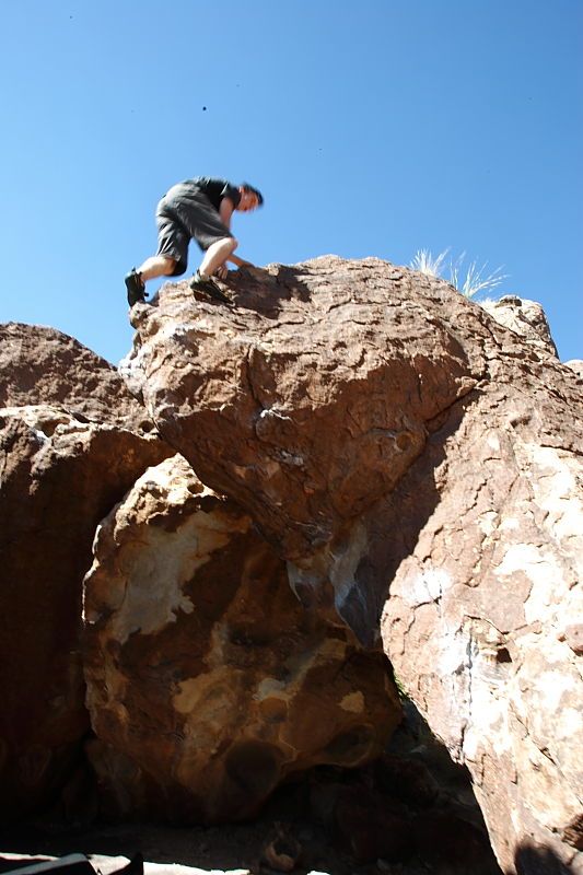 Raanan Robertson rock climbing in Hueco Tanks State Park and Historic Site during the Hueco Tanks Awesome Fest 2010 trip, Saturday, May 22, 2010.

Filename: SRM_20100522_10272982.JPG
Aperture: f/16.0
Shutter Speed: 1/10
Body: Canon EOS-1D Mark II
Lens: Canon EF 16-35mm f/2.8 L