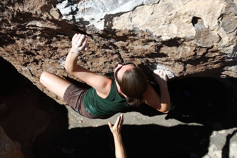 Beth Marek rock climbing in Hueco Tanks State Park and Historic Site during the Hueco Tanks Awesome Fest 2010 trip, Saturday, May 22, 2010.

Filename: SRM_20100522_10424816.JPG
Aperture: f/5.6
Shutter Speed: 1/400
Body: Canon EOS-1D Mark II
Lens: Canon EF 16-35mm f/2.8 L