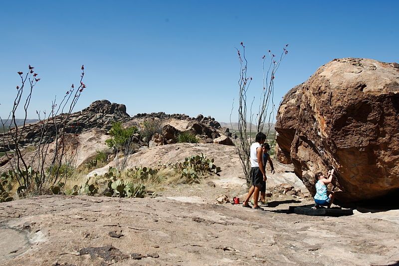 Sarah Williams rock climbing in Hueco Tanks State Park and Historic Site during the Hueco Tanks Awesome Fest 2010 trip, Saturday, May 22, 2010.

Filename: SRM_20100522_11403549.JPG
Aperture: f/5.6
Shutter Speed: 1/800
Body: Canon EOS-1D Mark II
Lens: Canon EF 16-35mm f/2.8 L