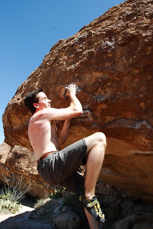 Raanan Robertson rock climbing in Hueco Tanks State Park and Historic Site during the Hueco Tanks Awesome Fest 2010 trip, Saturday, May 22, 2010.

Filename: SRM_20100522_12023971.JPG
Aperture: f/5.6
Shutter Speed: 1/250
Body: Canon EOS-1D Mark II
Lens: Canon EF 16-35mm f/2.8 L