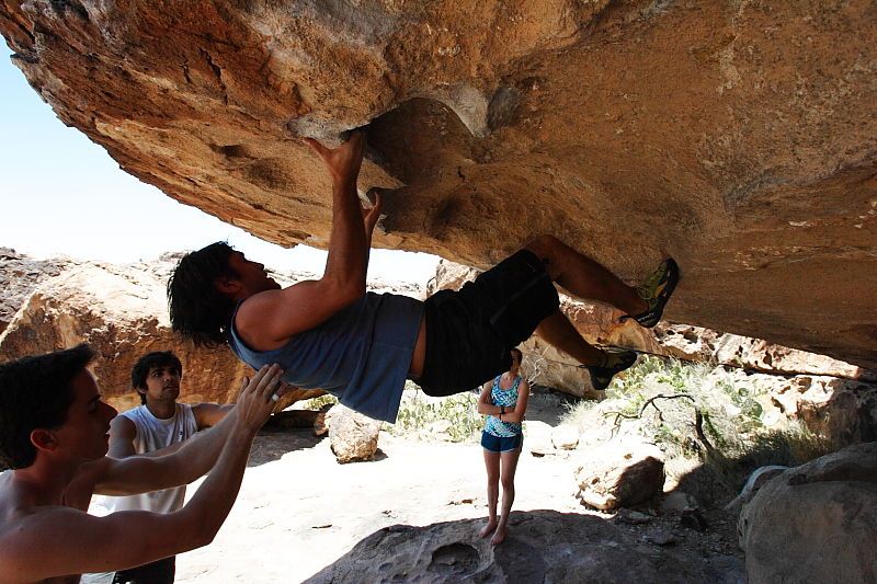 Javier Morales rock climbing in Hueco Tanks State Park and Historic Site during the Hueco Tanks Awesome Fest 2010 trip, Saturday, May 22, 2010.

Filename: SRM_20100522_14043060.JPG
Aperture: f/8.0
Shutter Speed: 1/1000
Body: Canon EOS-1D Mark II
Lens: Canon EF 16-35mm f/2.8 L