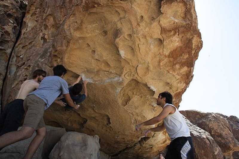 Raanan Robertson rock climbing in Hueco Tanks State Park and Historic Site during the Hueco Tanks Awesome Fest 2010 trip, Sunday, May 23, 2010.

Filename: SRM_20100523_12203385.JPG
Aperture: f/8.0
Shutter Speed: 1/500
Body: Canon EOS-1D Mark II
Lens: Canon EF 16-35mm f/2.8 L