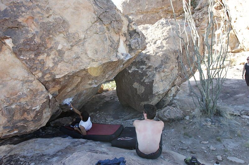 Rock climbing in Hueco Tanks State Park and Historic Site during the Hueco Tanks Awesome Fest 2010 trip, Sunday, May 23, 2010.

Filename: SRM_20100523_18591438.JPG
Aperture: f/5.6
Shutter Speed: 1/200
Body: Canon EOS-1D Mark II
Lens: Canon EF 16-35mm f/2.8 L