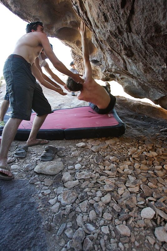 Andrew Dreher rock climbing in Hueco Tanks State Park and Historic Site during the Hueco Tanks Awesome Fest 2010 trip, Sunday, May 23, 2010.

Filename: SRM_20100523_19093366.JPG
Aperture: f/4.0
Shutter Speed: 1/100
Body: Canon EOS-1D Mark II
Lens: Canon EF 16-35mm f/2.8 L