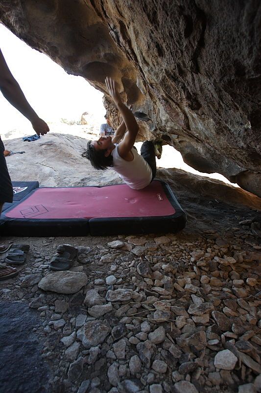 Javier Morales rock climbing in Hueco Tanks State Park and Historic Site during the Hueco Tanks Awesome Fest 2010 trip, Sunday, May 23, 2010.

Filename: SRM_20100523_19101270.JPG
Aperture: f/4.0
Shutter Speed: 1/160
Body: Canon EOS-1D Mark II
Lens: Canon EF 16-35mm f/2.8 L