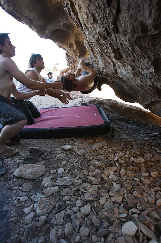 Andrew Dreher rock climbing in Hueco Tanks State Park and Historic Site during the Hueco Tanks Awesome Fest 2010 trip, Sunday, May 23, 2010.

Filename: SRM_20100523_19113975.JPG
Aperture: f/4.0
Shutter Speed: 1/125
Body: Canon EOS-1D Mark II
Lens: Canon EF 16-35mm f/2.8 L