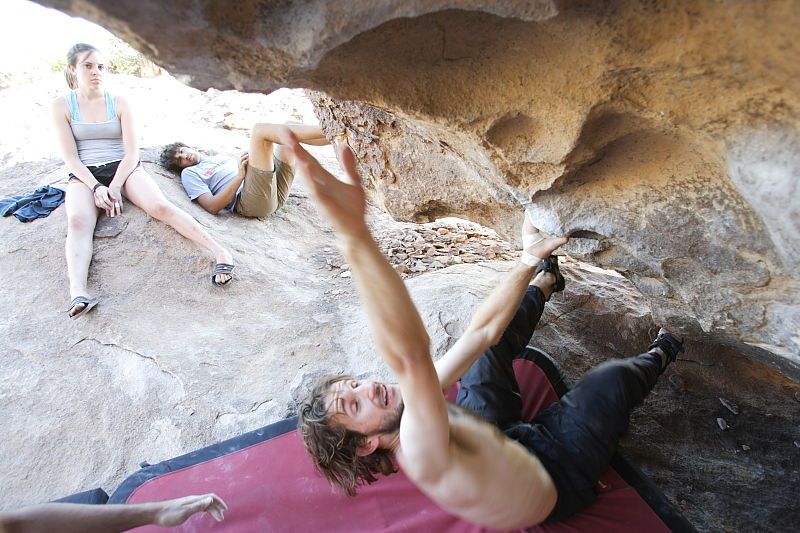 Andrew Dreher rock climbing in Hueco Tanks State Park and Historic Site during the Hueco Tanks Awesome Fest 2010 trip, Sunday, May 23, 2010.

Filename: SRM_20100523_19132281.JPG
Aperture: f/4.0
Shutter Speed: 1/80
Body: Canon EOS-1D Mark II
Lens: Canon EF 16-35mm f/2.8 L