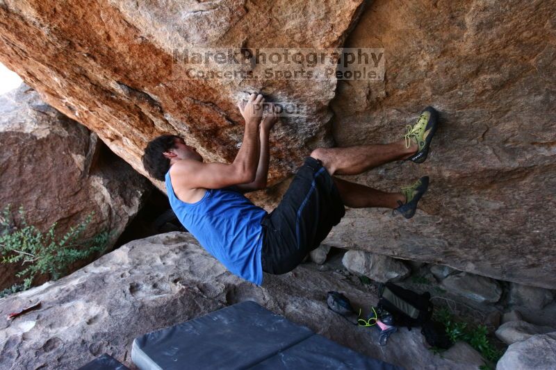 Rock climbing in Hueco Tanks State Park and Historic Site during the Hueco Tanks Awesome Fest 2.0 trip, Saturday, September 04, 2010.

Filename: SRM_20100904_15103355.JPG
Aperture: f/4.0
Shutter Speed: 1/400
Body: Canon EOS 20D
Lens: Canon EF 16-35mm f/2.8 L