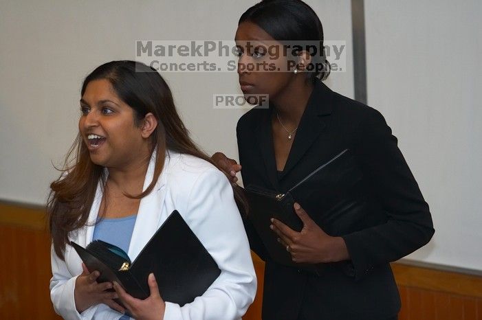 Nicole Martin and Shivali Goudar practice their Duo Interpretation of Aristophanes' "Lysistrata;" "No peace, no sex."  The University of Texas' Speech Team will compete in the American Forensic Associations National Individual Events Tournament (AFA NIET)

Filename: SRM_20060325_134906_2.jpg
Aperture: f/3.5
Shutter Speed: 1/160
Body: Canon EOS 20D
Lens: Canon EF 80-200mm f/2.8 L