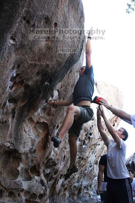 Rock climbing in Hueco Tanks State Park and Historic Site during the Hueco Tanks Awesome Fest 2.0 trip, Sunday, September 05, 2010.

Filename: SRM_20100905_18125476.JPG
Aperture: f/2.8
Shutter Speed: 1/500
Body: Canon EOS 20D
Lens: Canon EF 16-35mm f/2.8 L