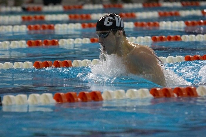 Michael Phelps of the University of Michigan Swim Team placed 1st in the last heat of the 200 IM Finals with a record time of 1:41.30, beating the old record of 1:41.71 at the Speedo American Short Course Championships.

Filename: SRM_20060304_192316_2.jpg
Aperture: f/3.5
Shutter Speed: 1/800
Body: Canon EOS 20D
Lens: Canon EF 80-200mm f/2.8 L