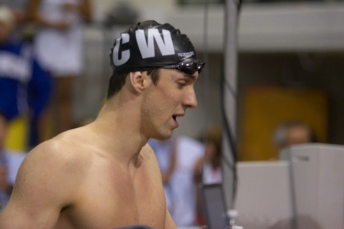 Michael Phelps of the University of Michigan Swim Team placed 1st in the last heat of the 200 IM Finals with a record time of 1:41.30, beating the old record of 1:41.71 at the Speedo American Short Course Championships.
Filename: SRM_20060304_192614_4.jpg
Aperture: f/2.8
Shutter Speed: 1/640
Body: Canon EOS 20D
Lens: Canon EF 80-200mm f/2.8 L