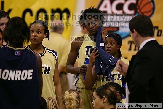 The Georgia Tech women's basketball team played Clemson.

Filename: img_0549_std.jpg
Aperture: f/2.8
Shutter Speed: 1/320
Body: Canon EOS DIGITAL REBEL
Lens: Canon EF 80-200mm f/2.8 L