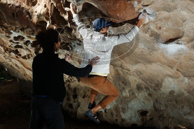 Bouldering in Hueco Tanks on 01/18/2019 with Blue Lizard Climbing and Yoga

Filename: SRM_20190118_1332370.jpg
Aperture: f/6.3
Shutter Speed: 1/250
Body: Canon EOS-1D Mark II
Lens: Canon EF 50mm f/1.8 II