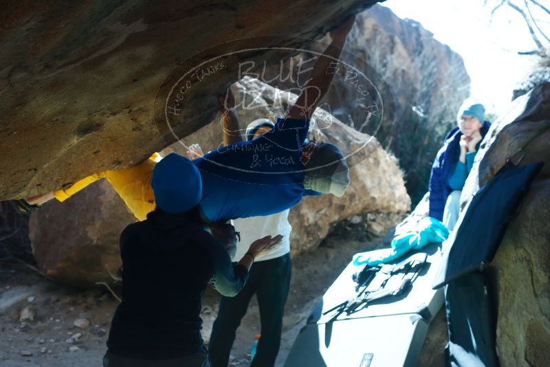 Bouldering in Hueco Tanks on 01/26/2019 with Blue Lizard Climbing and Yoga

Filename: SRM_20190126_1311470.jpg
Aperture: f/4.5
Shutter Speed: 1/400
Body: Canon EOS-1D Mark II
Lens: Canon EF 50mm f/1.8 II